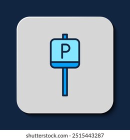 Filled outline Parking icon isolated on blue background. Street road sign.  Vector