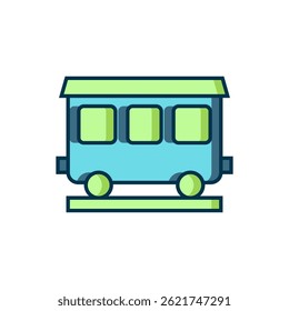 Filled outline Passenger train cars icon isolated on white background. Railway carriage. Flat filled outline style with shadow. Vector
