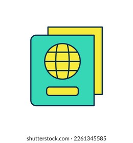 Filled outline Passport with biometric data icon isolated on white background. Identification document.  Vector
