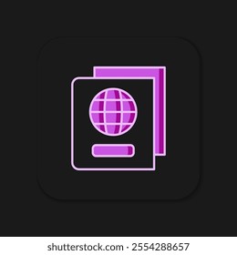 Filled outline Passport with biometric data icon isolated on black background. Identification document. Flat filled outline style with shadow. Vector