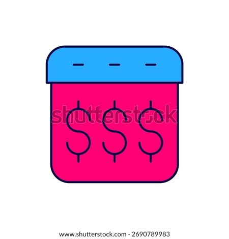 Filled outline Payday, calendar with dollar icon isolated on white background.  Vector