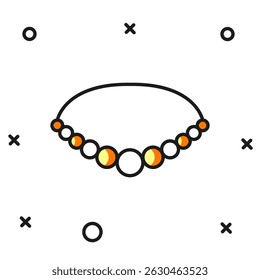 Filled outline Pearl necklace icon isolated on white background. Flat filled outline style with shadow. Vector
