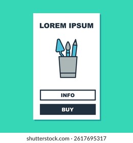 Filled outline Pencil case stationery icon isolated on turquoise background. Pencil, pen, ruler in a glass for office.  Vector