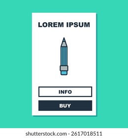 Filled outline Pencil with eraser icon isolated on turquoise background. Drawing and educational tools. School office symbol.  Vector