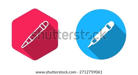 Filled and outline Pencil with eraser icon isolated with long shadow background. Drawing and educational tools. School office symbol.  Vector