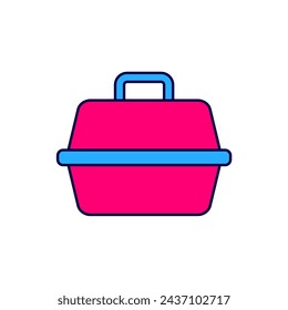Filled outline Pet carry case icon isolated on white background. Carrier for animals, dog and cat. Container for animals. Animal transport box.  Vector