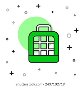 Filled outline Pet carry case icon isolated on white background. Carrier for animals, dog and cat. Container for animals. Animal transport box.  Vector
