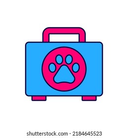 Filled outline Pet first aid kit icon isolated on white background. Dog or cat paw print. Clinic box.  Vector