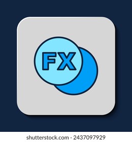 Filled outline Photo camera fx icon isolated on blue background. Foto camera. Digital photography.  Vector