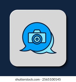 Filled outline Photo camera icon isolated on blue background. Foto camera. Digital photography.  Vector