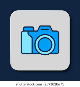 Filled outline Photo camera icon isolated on blue background. Foto camera. Digital photography.  Vector