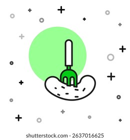 Filled outline Pickled cucumber on a fork icon isolated on white background.  Vector