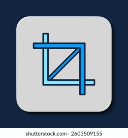 Filled outline Picture crop photo icon isolated on blue background.  Vector