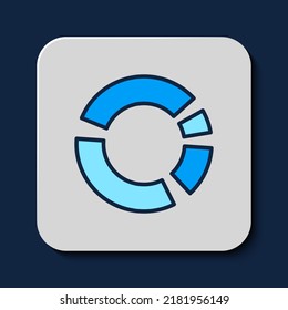 Icono de infografía de gráfico circular con contorno relleno aislado en fondo azul. Signo de diagrama de diagrama.  Vector