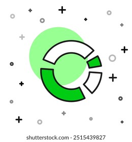 Icono lleno de la infografía del gráfico circular aislado en el fondo blanco. Signo de gráfico de diagrama.  Vector