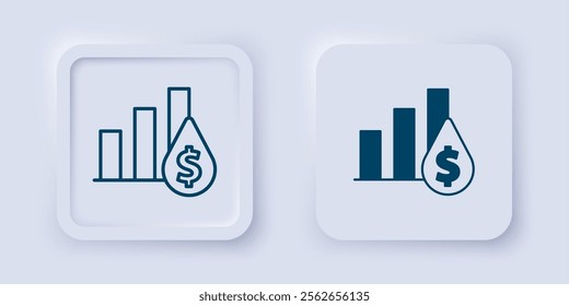 Filled and outline Pie chart infographic and dollar symbol icon isolated on grey background. Diagram chart sign. Square button. Vector