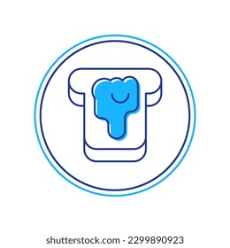 Filled outline Piece of bread with honey icon isolated on white background. Toast with jam or honey.  Vector