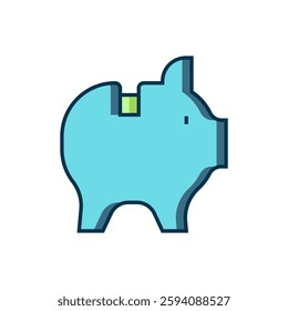 Filled outline Piggy bank icon isolated on white background. Icon saving or accumulation of money, investment. Flat filled outline style with shadow. Vector