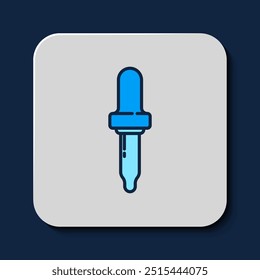 Filled outline Pipette icon isolated on blue background. Element of medical, chemistry lab equipment. Pipette with drop. Medicine symbol.  Vector