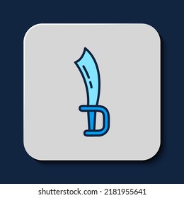 Filled Outline Pirate Sword Icon Isolated On Blue Background. Sabre Sign.  Vector