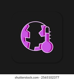 Filled outline Planet earth melting to global warming icon isolated on black background. Ecological problems and solutions - thermometer. Flat filled outline style with shadow. Vector