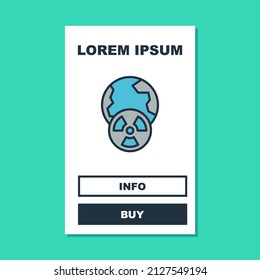 Filled outline Planet earth and radiation symbol icon isolated on turquoise background. Environmental concept.  Vector
