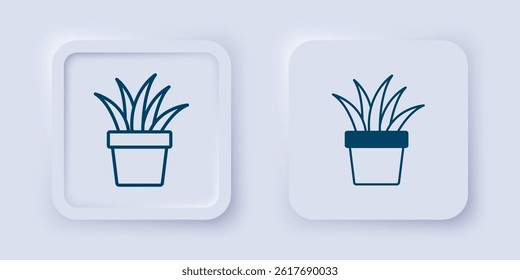 Filled and outline Plant in pot icon isolated on grey background. Plant growing in a pot. Potted plant sign. Square button. Vector