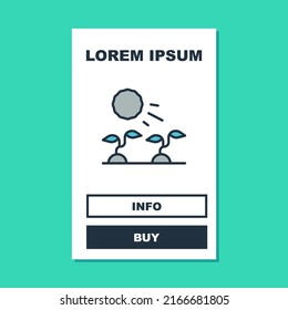 Filled outline Plant sprouts grow in the sun icon isolated on turquoise background. Seedling concept.  Vector