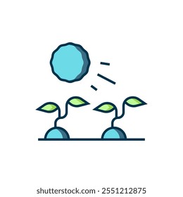 Filled outline Plant sprouts grow in the sun icon isolated on white background. Seedling concept. Flat filled outline style with shadow. Vector