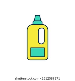 Filled outline Plastic bottle for laundry detergent, bleach, dishwashing liquid or another cleaning agent icon isolated on white background.  Vector