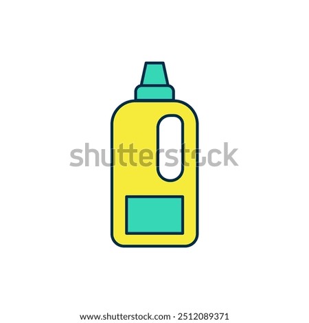 Filled outline Plastic bottle for laundry detergent, bleach, dishwashing liquid or another cleaning agent icon isolated on white background.  Vector