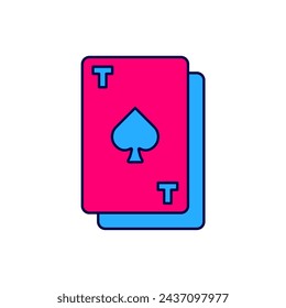 Filled outline Playing card with spades symbol icon isolated on white background. Casino gambling.  Vector