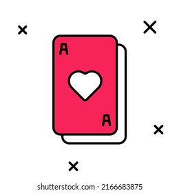 Filled outline Playing cards icon isolated on white background. Casino gambling.  Vector