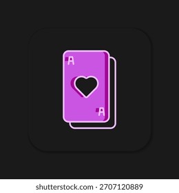 Contorno preenchido Ícone de cartas de jogar isolado no fundo preto. Jogo de casino. Estilo de contorno preenchido plano com sombra. Vetor