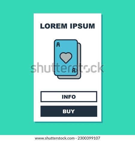 Filled outline Playing cards icon isolated on turquoise background. Casino gambling.  Vector