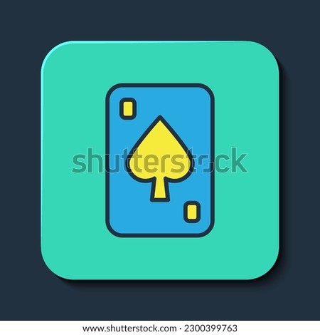 Filled outline Playing cards icon isolated on blue background. Casino gambling. Turquoise square button. Vector