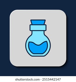 Filled outline Poison in bottle icon isolated on blue background. Bottle of poison or poisonous chemical toxin.  Vector