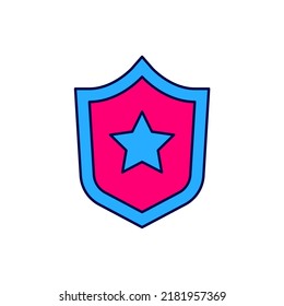 Filled outline Police badge icon isolated on white background. Sheriff badge sign. Shield with star symbol.  Vector