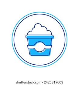 Filled outline Popcorn in cardboard box icon isolated on white background. Popcorn bucket box.  Vector