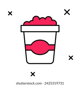 Filled outline Popcorn in cardboard box icon isolated on white background. Popcorn bucket box.  Vector