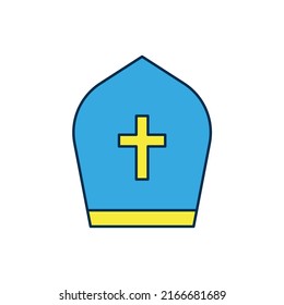 Filled outline Pope hat icon isolated on white background. Christian hat sign.  Vector