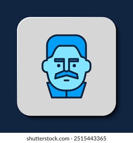 Filled outline Portrait of Joseph Stalin icon isolated on blue background.  Vector