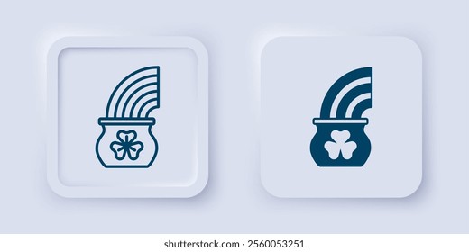 Filled and outline Pot of gold with magic rainbow icon isolated on grey background. Happy Saint Patricks day. National Irish holiday. Square button. Vector