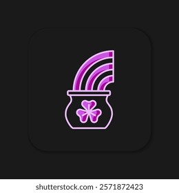 Filled outline Pot of gold with magic rainbow icon isolated on black background. Happy Saint Patricks day. National Irish holiday. Flat filled outline style with shadow. Vector