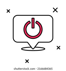 Icono del botón de encendido del contorno relleno aislado en fondo blanco. Iniciar el signo.  Vector