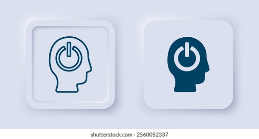 Filled and outline Power button icon isolated on grey background. Start sign. Square button. Vector