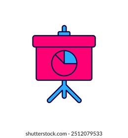 Filled outline Presentation board with graph, schedule, chart, diagram, infographic, pie graph icon isolated on white background.  Vector