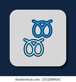 Filled outline Pretzel icon isolated on blue background. German comfort food pastry. Oktoberfest festival.  Vector