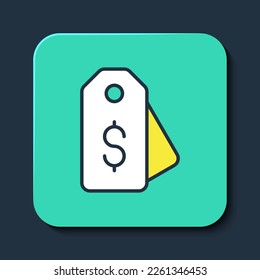 Filled outline Price tag with dollar icon isolated on blue background. Badge for price. Sale with dollar symbol. Promo tag discount. Turquoise square button. Vector