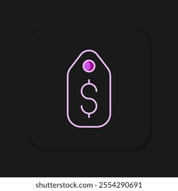 Filled outline Price tag with dollar icon isolated on black background. Badge for price. Sale with dollar symbol. Promo tag discount. Flat filled outline style with shadow. Vector